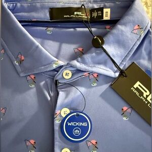 NWT RLX Ralph Lauren men’s Blue polo Shirt with flamingos, wicking XXL $98
